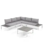 Outdoor and Indoor Lounge with Sofa and Coffee Table in Matt White Aluminium - Dire Viadurini