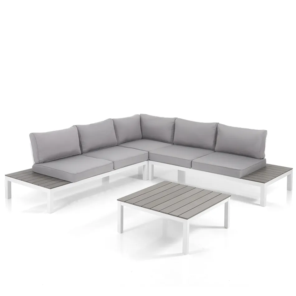 Outdoor and Indoor Lounge with Sofa and Coffee Table in Matt White Aluminium - Dire Viadurini