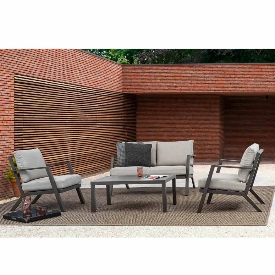Outdoor Lounge in Aluminium with Cushions Covered in Fabric - Armonia Viadurini