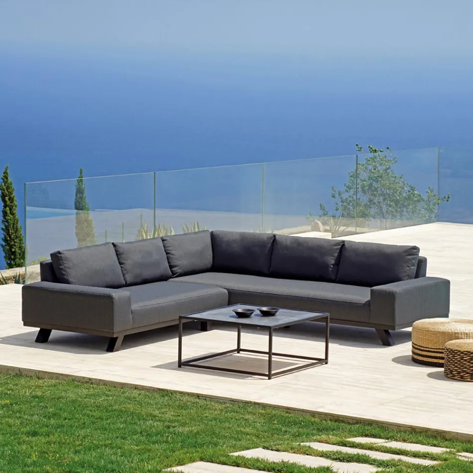 Outdoor Lounge in Black Aluminium with Ceramic Coffee Table - Ghislain Viadurini