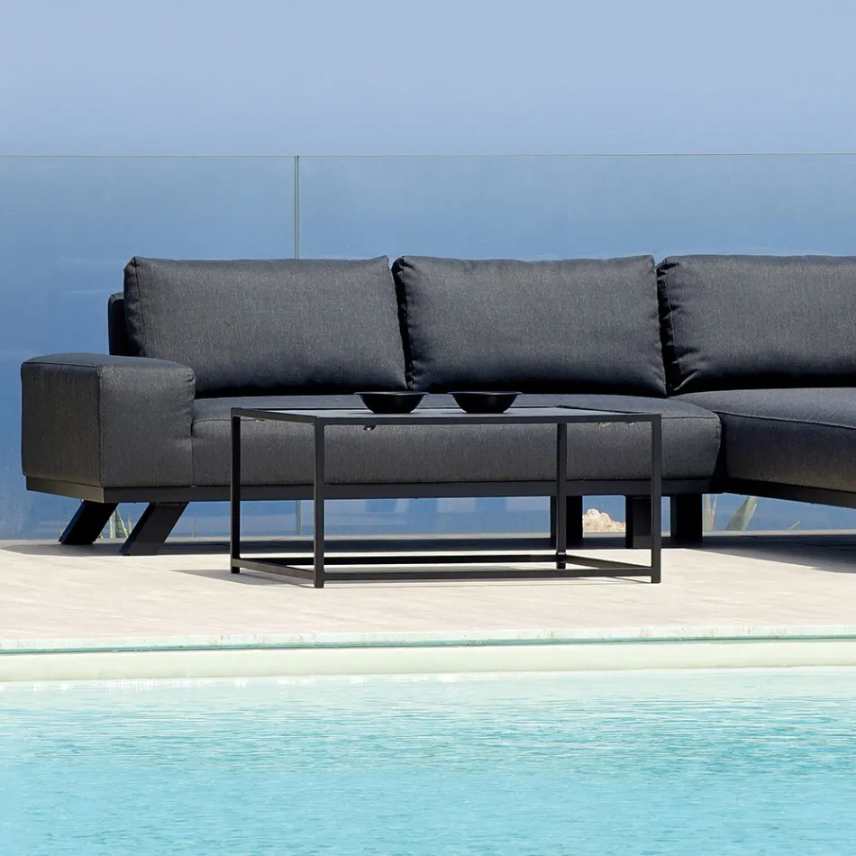 Outdoor Lounge in Black Aluminium with Ceramic Coffee Table - Ghislain Viadurini