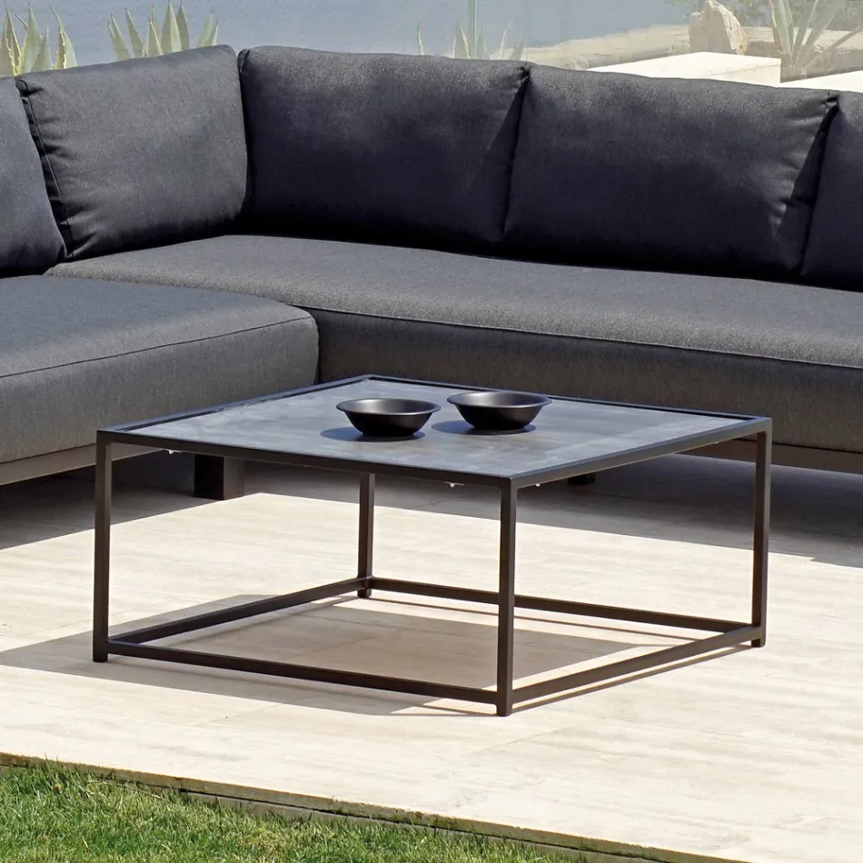 Outdoor Lounge in Black Aluminium with Ceramic Coffee Table - Ghislain Viadurini
