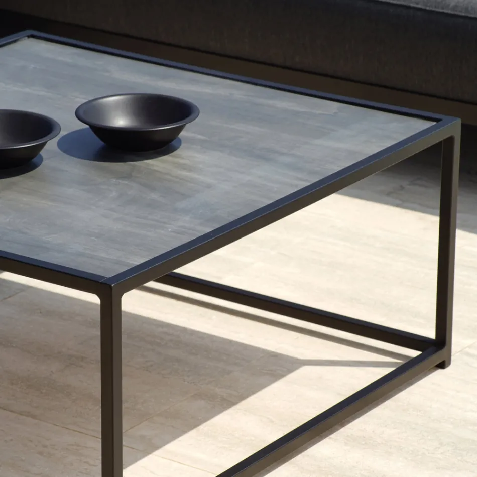 Outdoor Lounge in Black Aluminium with Ceramic Coffee Table - Ghislain Viadurini
