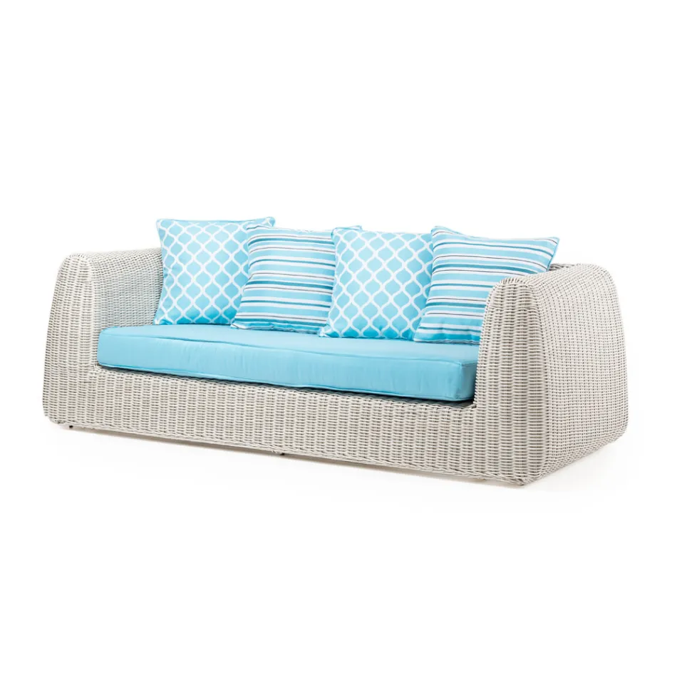 Outdoor Lounge in Polyrattan and Blue Cushions - Charlie Viadurini