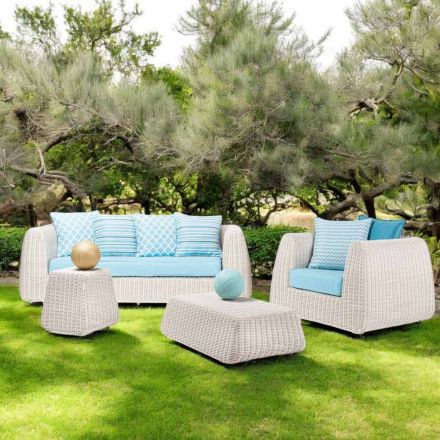 Outdoor Lounge in Polyrattan and Blue Cushions - Charlie Viadurini