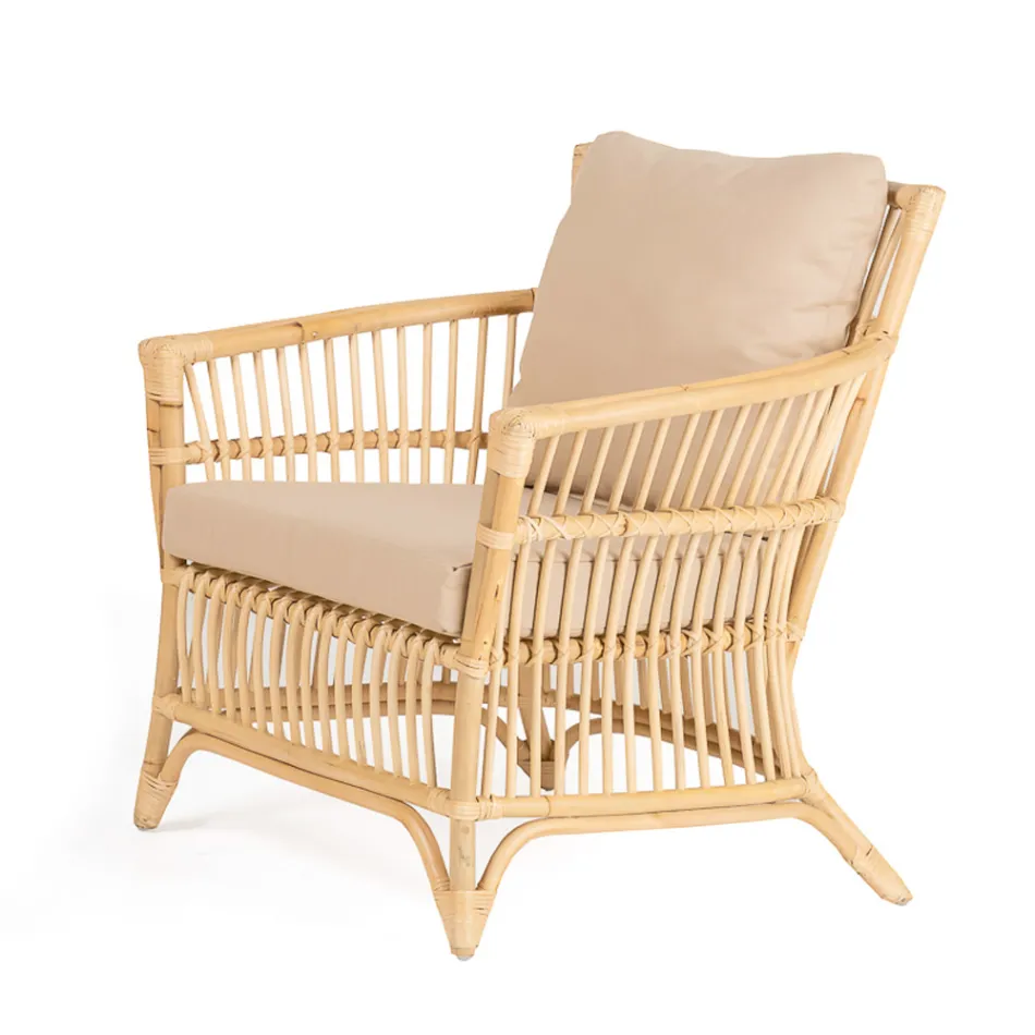 Outdoor Lounge in Natural Rattan Complete with Cushions - Bellaria Viadurini