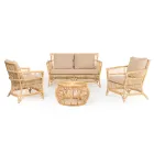 Outdoor Lounge in Natural Rattan Complete with Cushions - Bellaria Viadurini