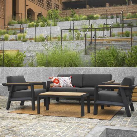 Outdoor Lounge Made of Aluminium with Brazilian Teak Details - Diary Viadurini