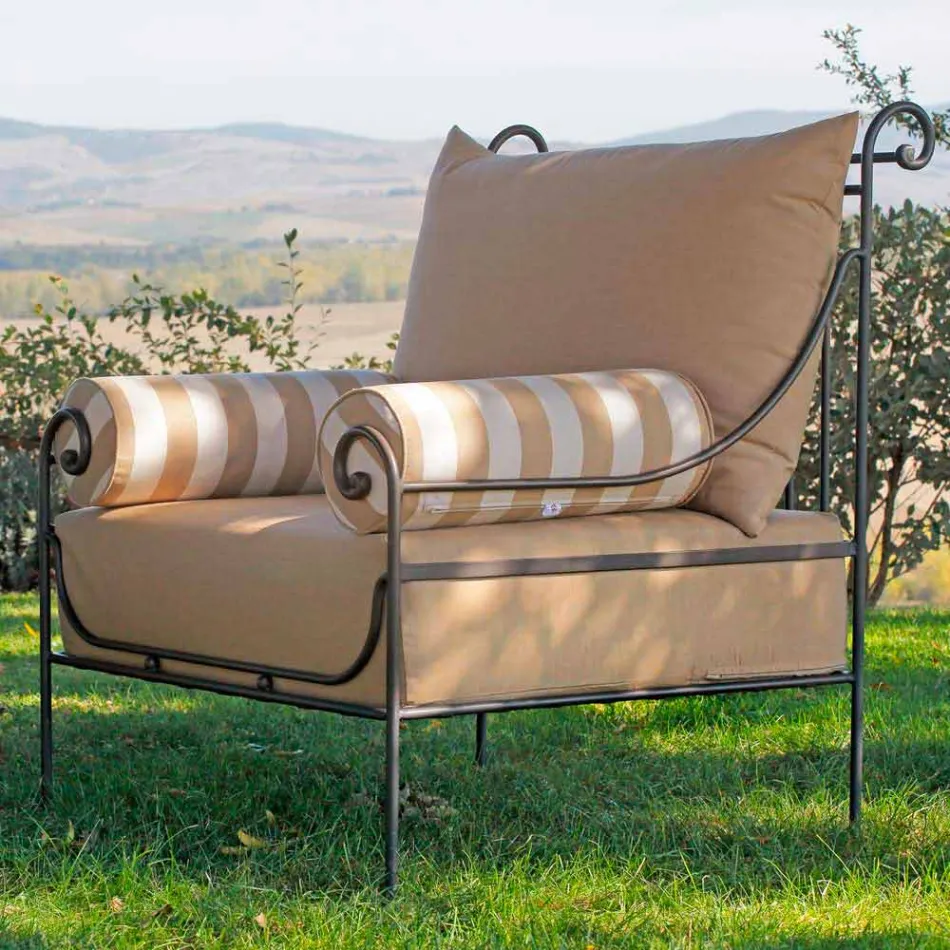 Artisan Garden Lounge with Iron Structure Made in Italy - Lisotto Viadurini