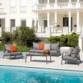 Garden Lounge with 2 Armchairs, 1 Sofa and 1 Aluminium Table - Minni