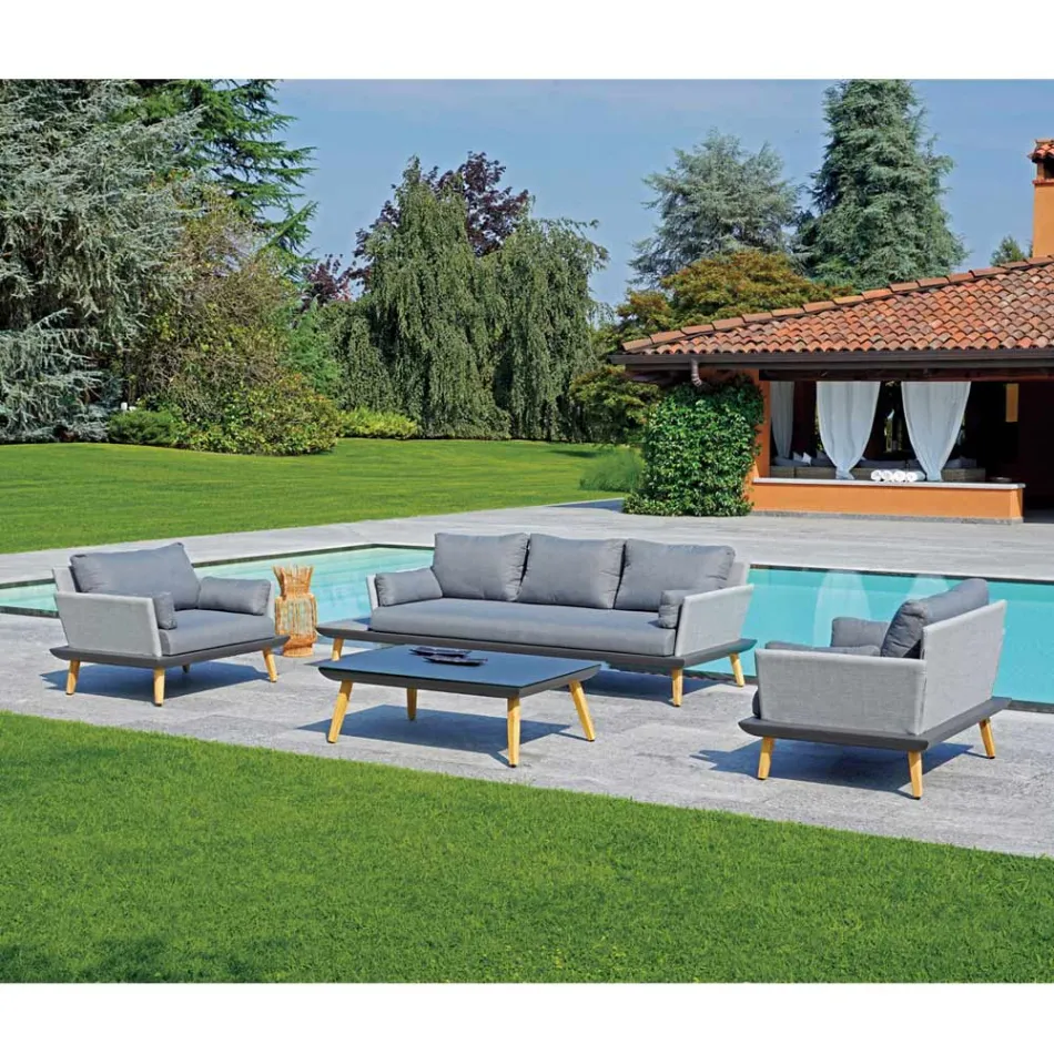 Garden Lounge with Anthracite Grey Aluminium Structure - Fouquer Viadurini