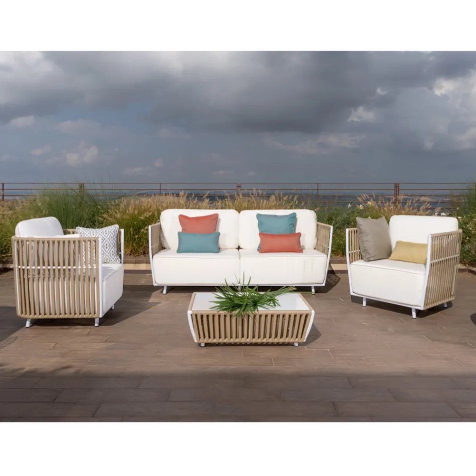 Garden Lounge in White Aluminium and Fabric - Eugene Viadurini