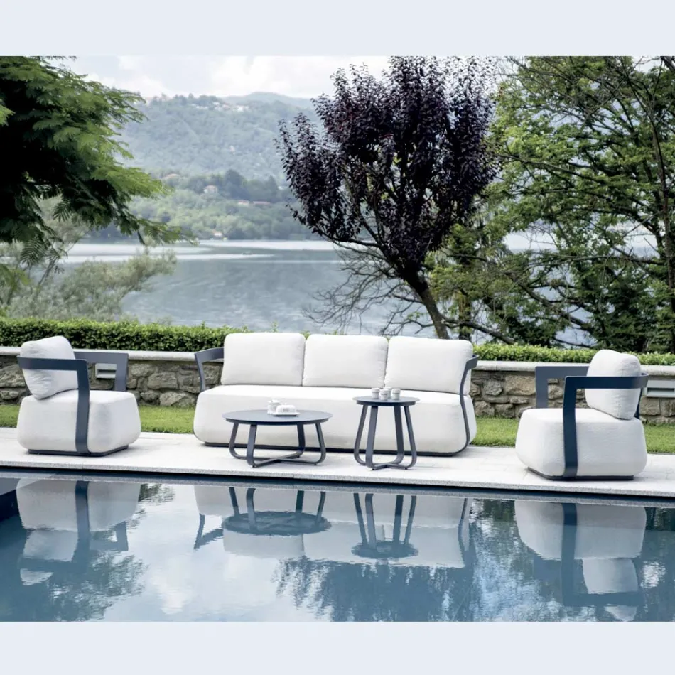 Aluminum Garden Lounge Set and 2 Aluminum Coffee Tables - Brisa Viadurini