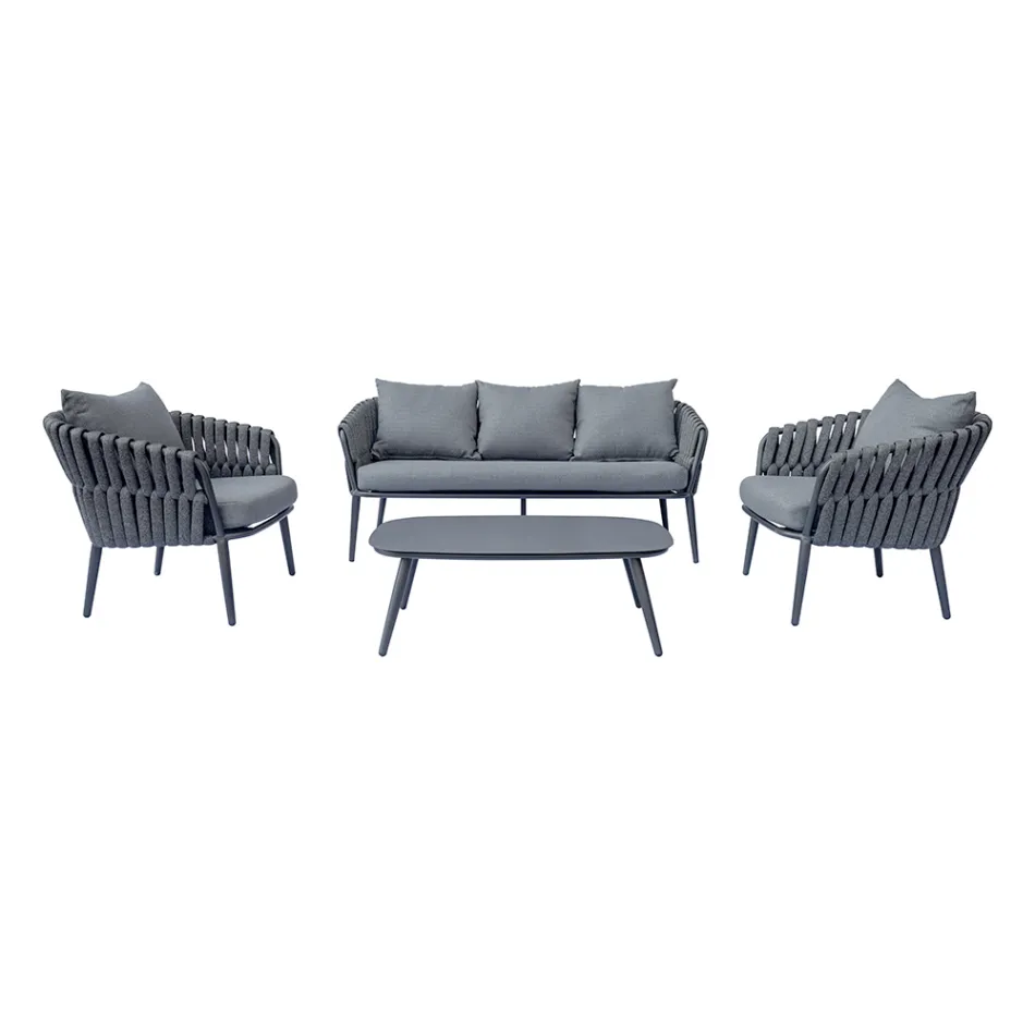 Narin Aluminum and Rope Upholstered Garden Lounge Set with Cushions Viadurini