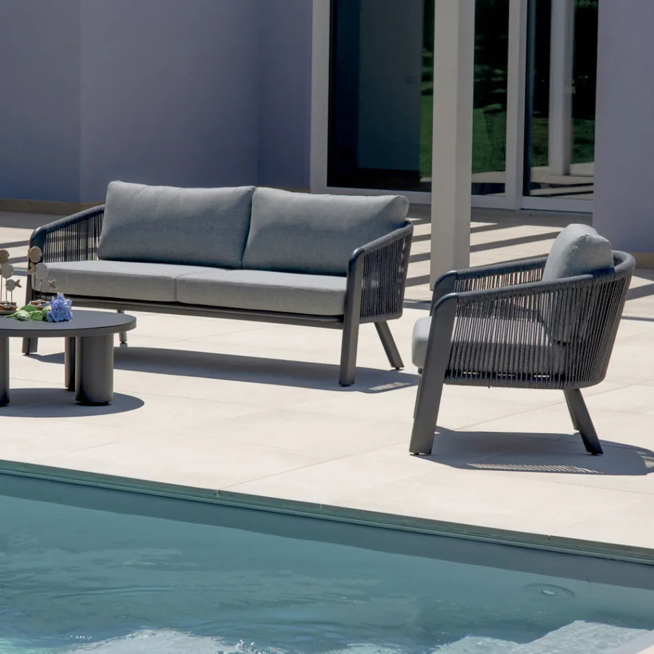 Smeria Aluminum and Woven Rope Garden Lounge Set with Cushions Viadurini