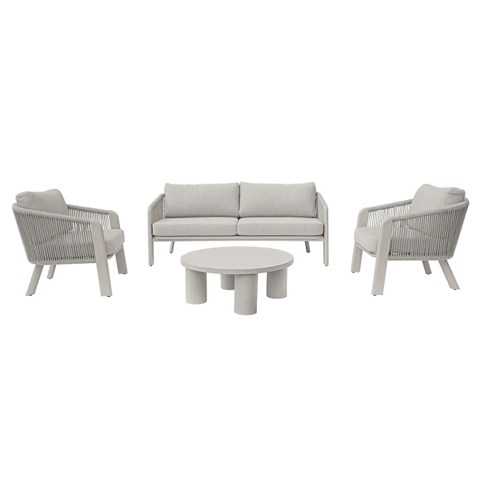 Smeria Aluminum and Woven Rope Garden Lounge Set with Cushions Viadurini