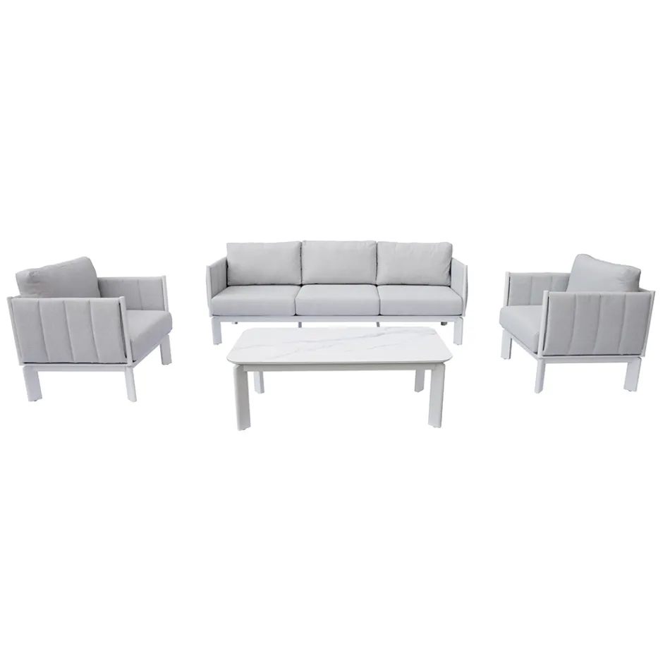 Aluminium and Fabric Upholstered Garden Lounge Set with Cushions - Vetra Viadurini