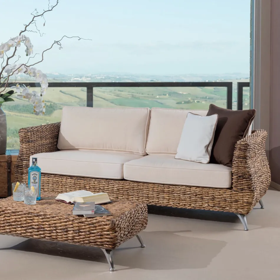 Garden Lounge in Banana Weaving with Cushions - Legolas Viadurini
