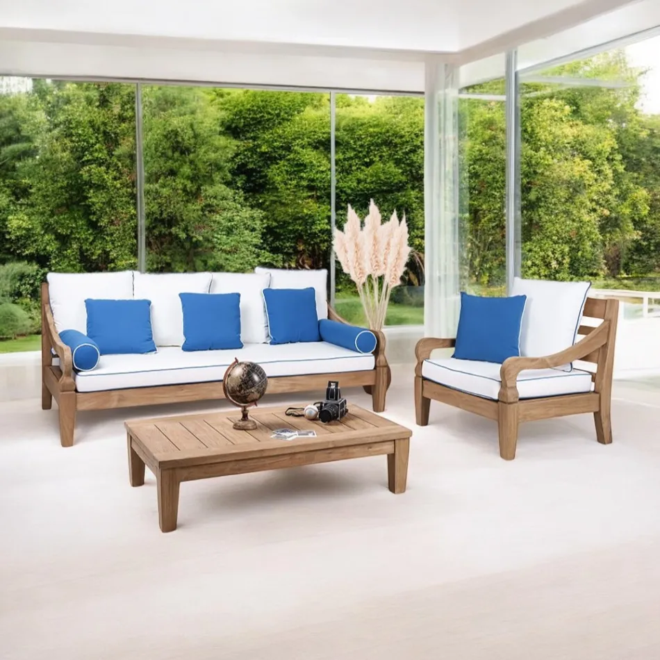 Garden lounge set in brushed natural teak wood - Artes Viadurini