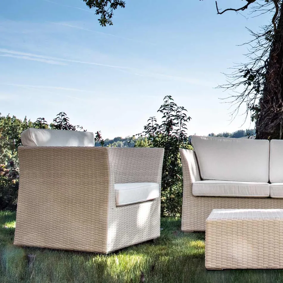 REHAU Polyrattan Garden Lounge Set and White Cushions - Pepe Viadurini