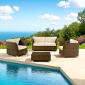 REHAU Polyrattan Garden Lounge Set and White Cushions - Pepe