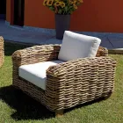 Rattan Garden Lounge with Wooden Coffee Table and Cushions - Hugues Viadurini