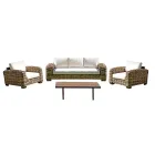 Rattan Garden Lounge with Wooden Coffee Table and Cushions - Hugues Viadurini