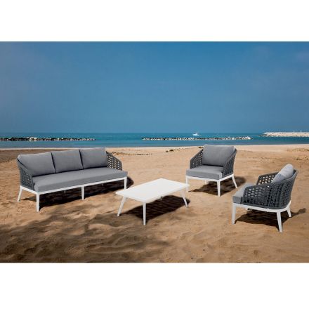 Indoor and outdoor lounge with 2 armchairs, 1 sofa and 1 coffee table - Sortir Viadurini