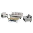 Outdoor Lounge with Mango Wood Coffee Table and Polycotton Cushions - Orlanda Viadurini