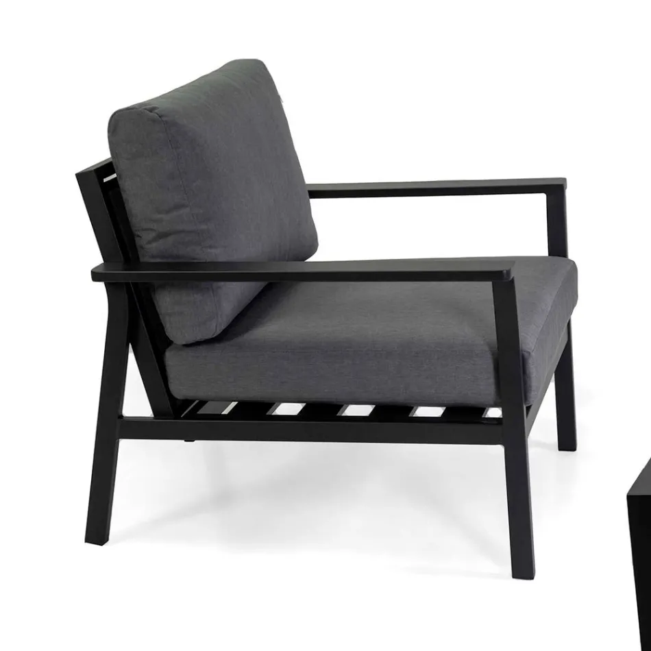 Anthracite Aluminium Lounge with Anthracite Fabric Cushions - Villaggio Viadurini