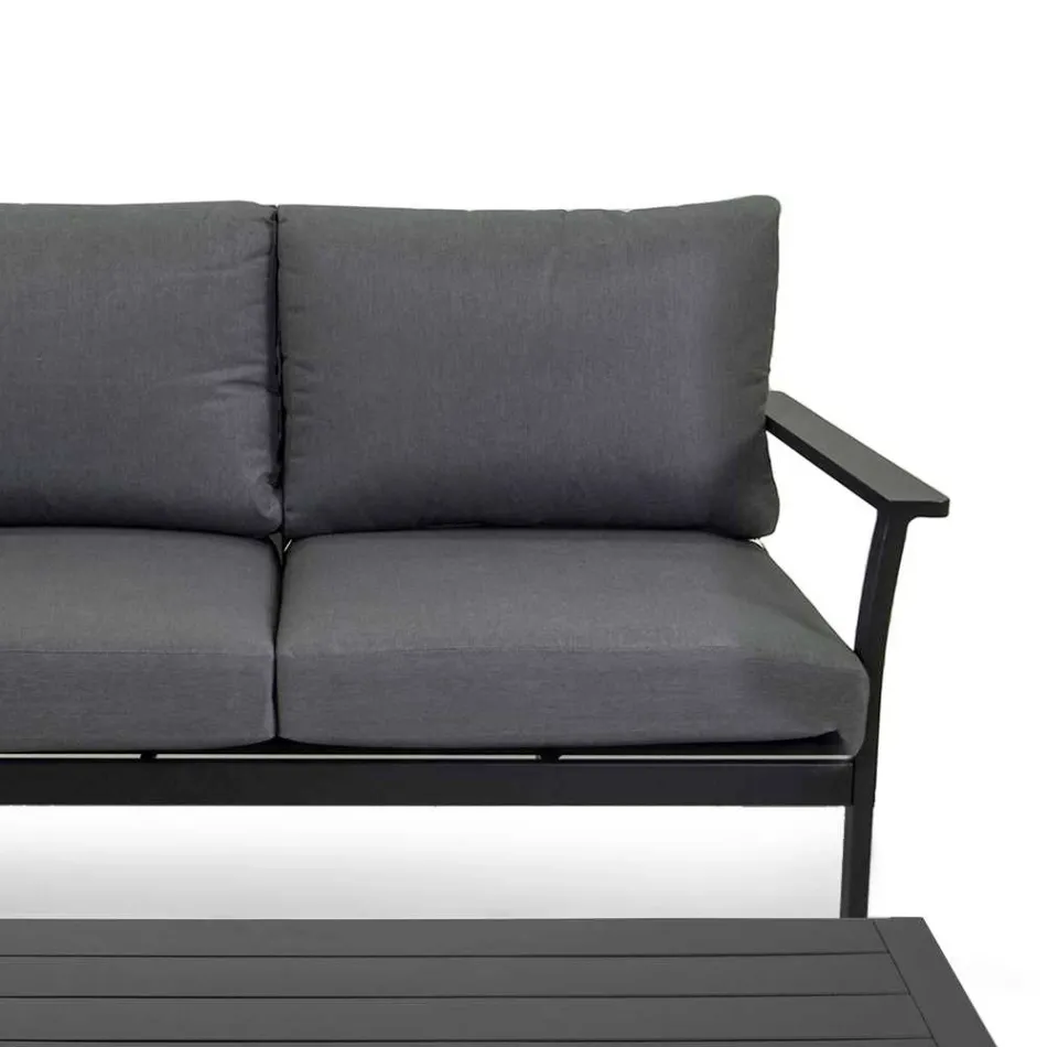 Anthracite Aluminium Lounge and Anthracite Fabric Cushions - Villaggio Viadurini