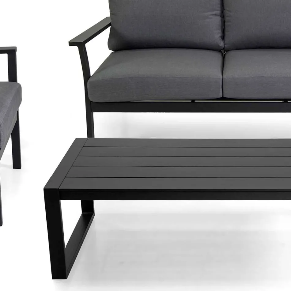 Anthracite Aluminium Lounge with Anthracite Fabric Cushions - Villaggio Viadurini