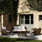 Polyrattan Lounge Brand REHAU in Different Finishes and White Cushions - Madness Viadurini