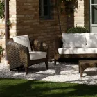 Polyrattan Lounge Brand REHAU in Different Finishes and White Cushions - Madness Viadurini