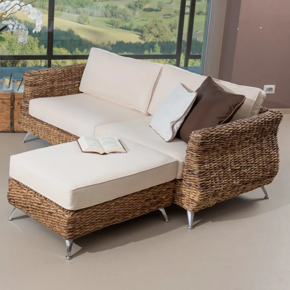 Outdoor Lounge in Banana Weaving with Cushions - Legolas Viadurini