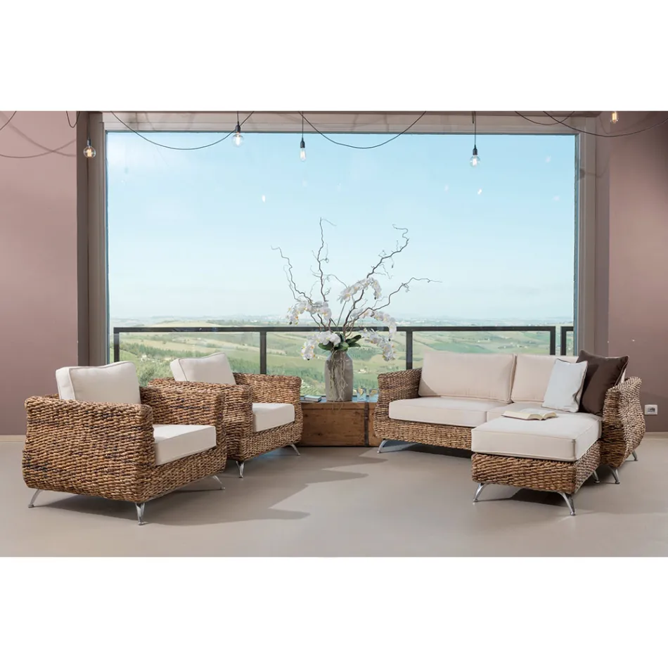 Outdoor Lounge in Banana Weaving with Cushions - Legolas Viadurini