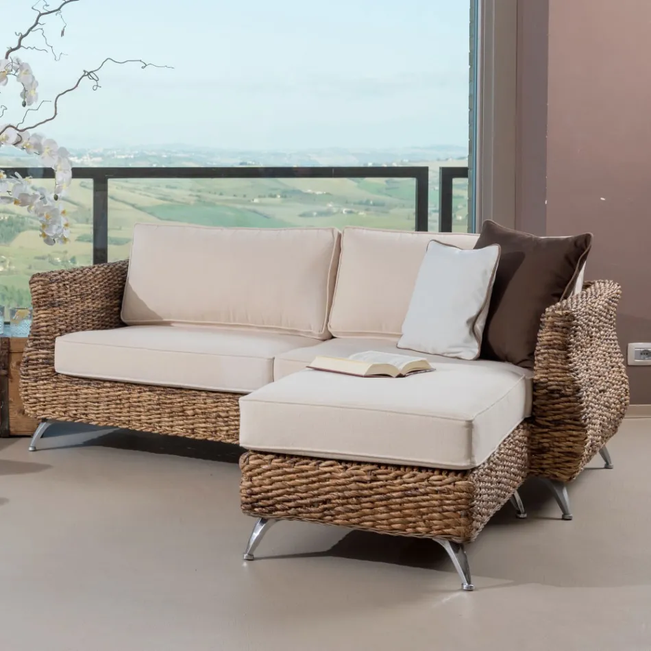 Outdoor Lounge in Banana Weaving with Cushions - Legolas Viadurini