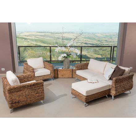 Outdoor Lounge in Banana Weaving with Cushions - Legolas Viadurini