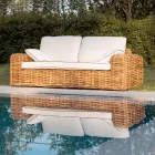 Outdoor Lounge in Natural Rattan, Cushions Included, – Keira Viadurini