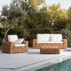 Outdoor Lounge in Natural Rattan, Cushions Included, – Keira Viadurini