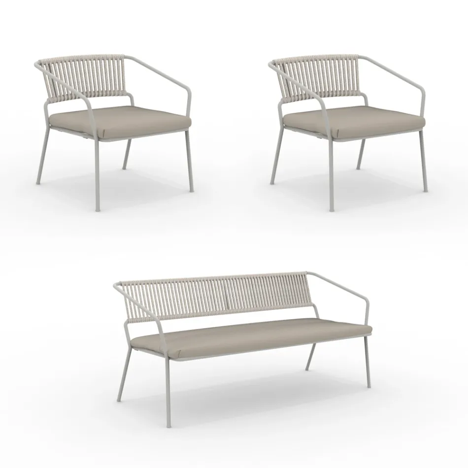 Garden lounge with armchairs and metal sofa Made in Italy - Prato Viadurini
