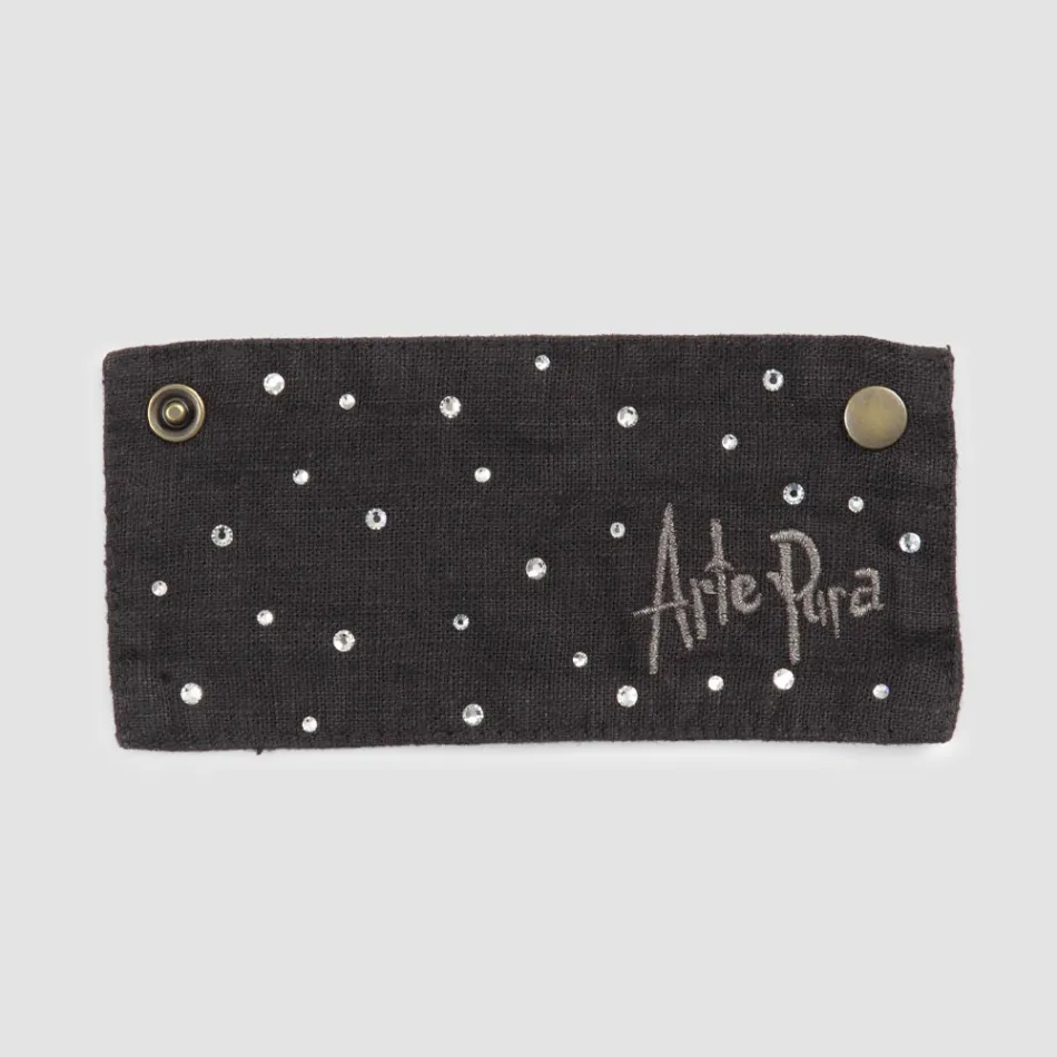 White or Black Linen Drip Tray with Embroidery and Crystals 2 Pieces - Salvino Viadurini