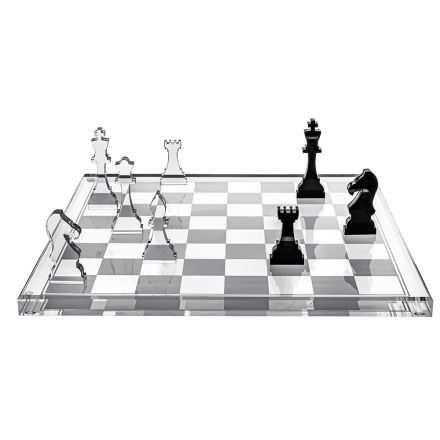 Designer Plexiglass Chessboard and Checkers Set with Drawer Made in Italy - Elora Viadurini