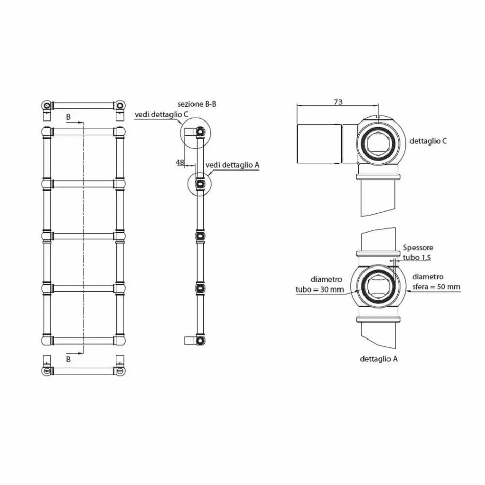 Hydraulic Modular Towel Warmer Brass Tube Gold 311 W - Caesar Viadurini