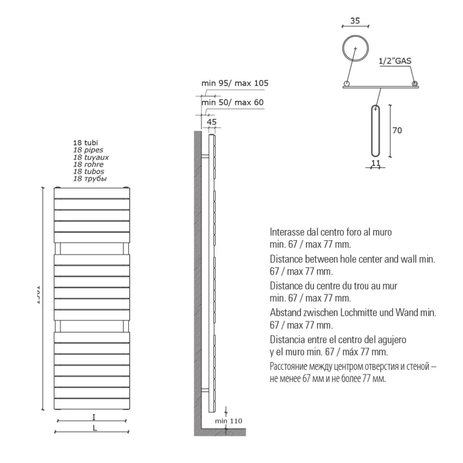 Black Carbon Steel Hydraulic Towel Warmer Made in Italy - Carezza Viadurini