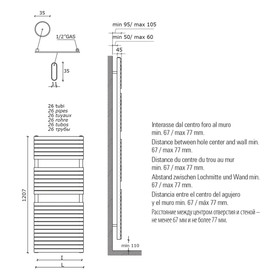 Hydraulic Towel Warmer in Carbon Steel Ochre Made in Italy - Tepore Viadurini