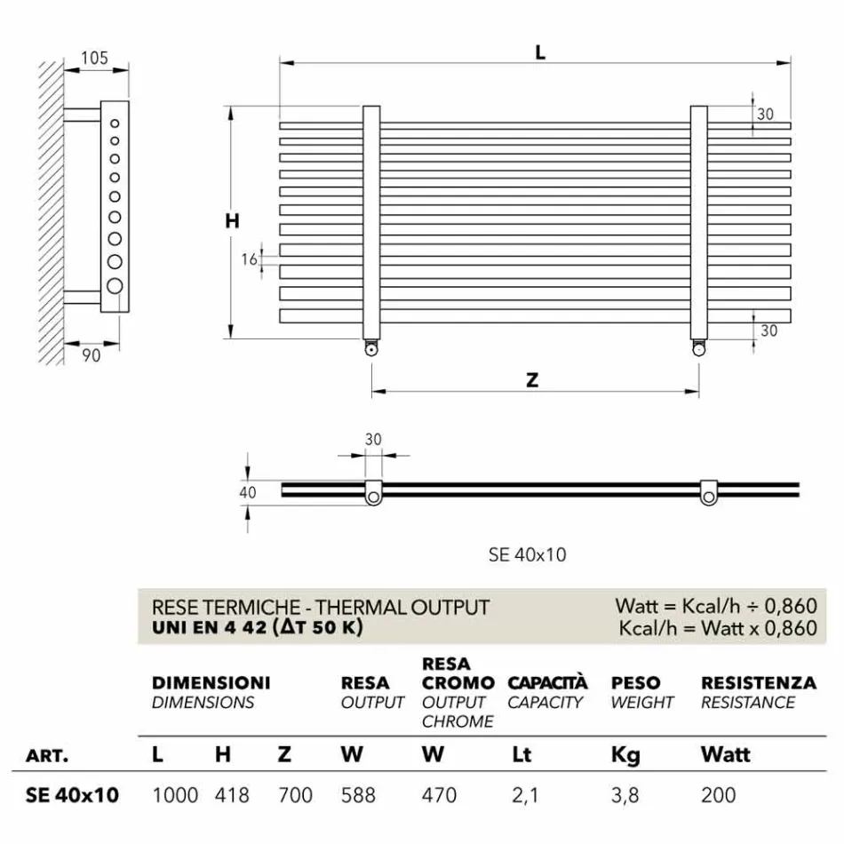 Contemporary modern hydraulic horizontal towel rail Selene Scirocco H Viadurini