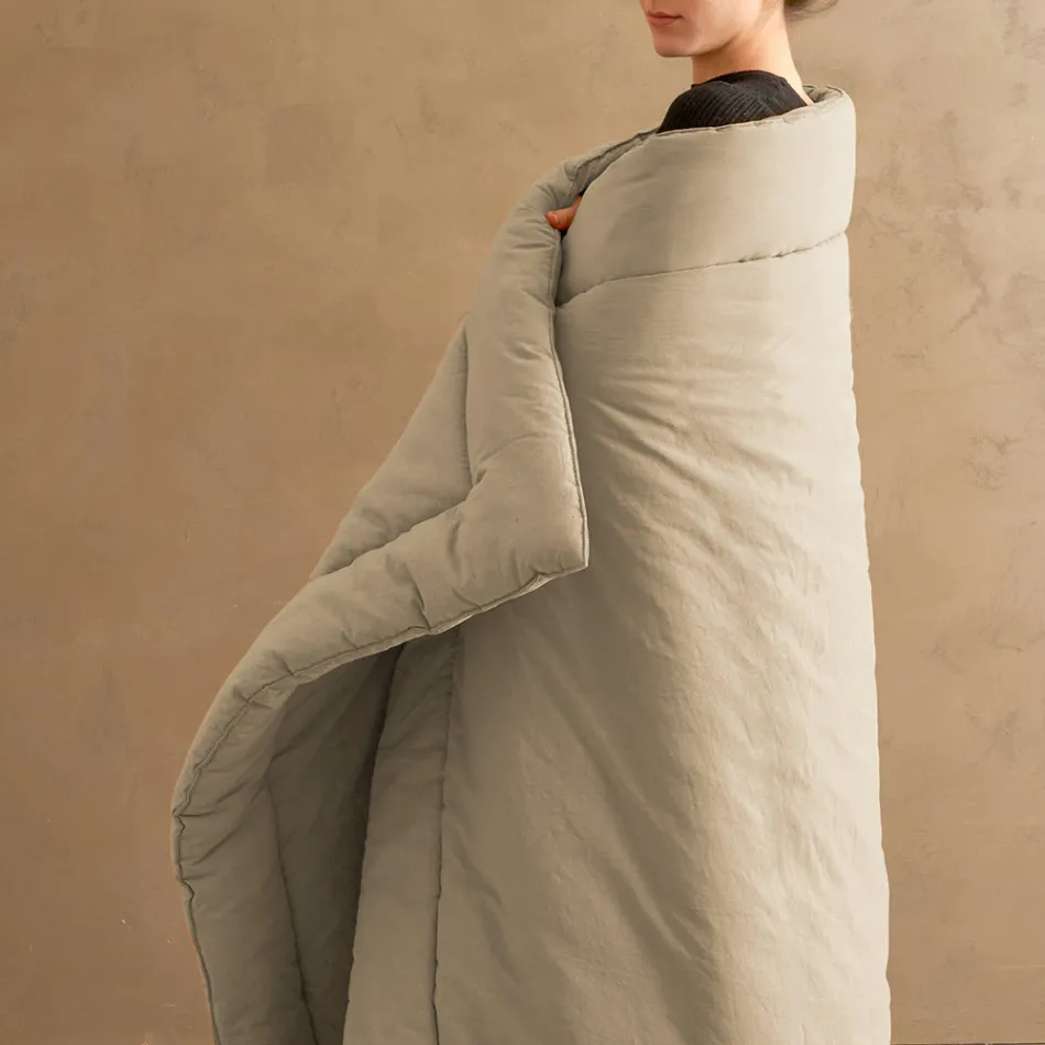 350 gr/m2 Double Bed Warmer in Pure Garment-Dyed Cotton - Delicacy Viadurini