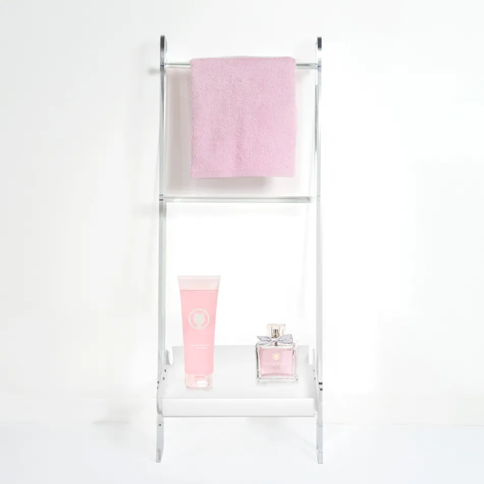 White Plexiglass Towel Ladder Made in Italy - Jamira Viadurini