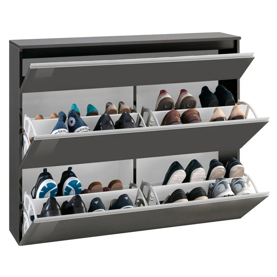 Shoe Cabinet White or Anthracite 3 Doors Sustainable Wood Design - Emanuelito Viadurini